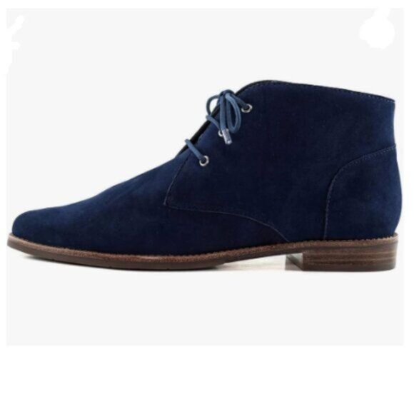 YDN Navy Trendy Low Heel Pointed Toe Lace Up Chukka Ankle Boots Flats Fall Shoe - Picture 1 of 8